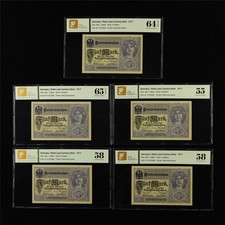 1917 Germany State Loan Currency Note 5 Mark Pick#56b 5PCS