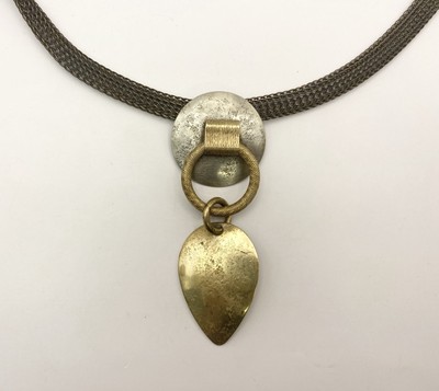 Marjorie Baer SF Necklace Pendant Abstract Modernist Mesh Link Chain Metal Art