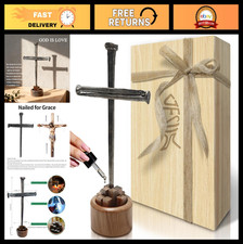 LeMeeOly Jesus Christ Crucifixion Nail Metal Cross Wooden Base, Easter Gifts for