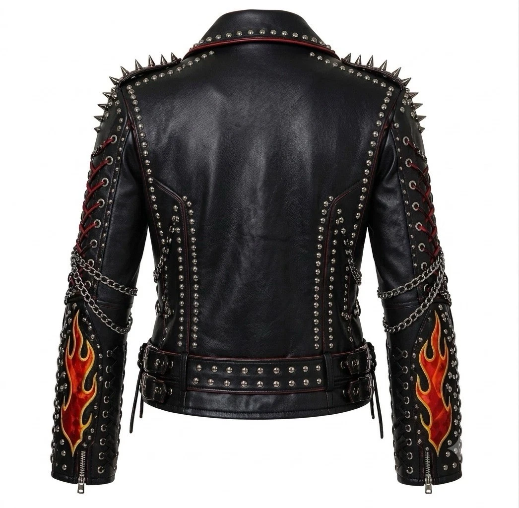 Vintage L.A. Roxx Studded Leather Motorcycle Jacket XL USA Hollywood Punk Rock - product detail image 2