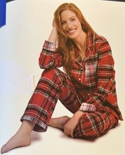 Lands' End Red Plaid Two Piece Long Sleeve Flannel Pajama Large - NWT