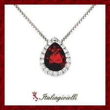 Fiabesca Collana Goccia Rubino in Argento 925 Rodiato Oro Bianco Donna
