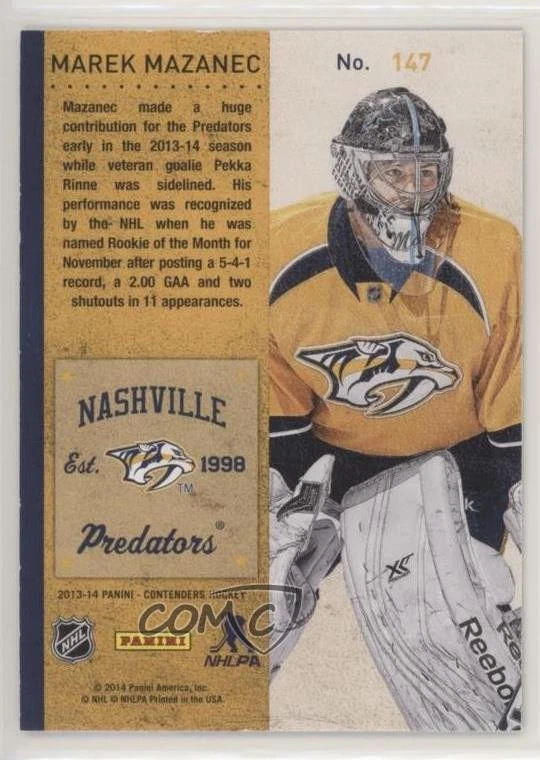 2013-14 Panini Playoff Contenders Rookie /600 Marek Mazanec #147 Rookie RC - Image 2 of 2
