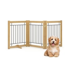 Wire Dog Gate Solid Wood Frame, Anti-Chewing Pet Gate Indoor Freest... Fast Ship