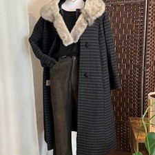Lane Bryant Vintage Fur Collar Striped Long Coat Women's Old Money Luxury