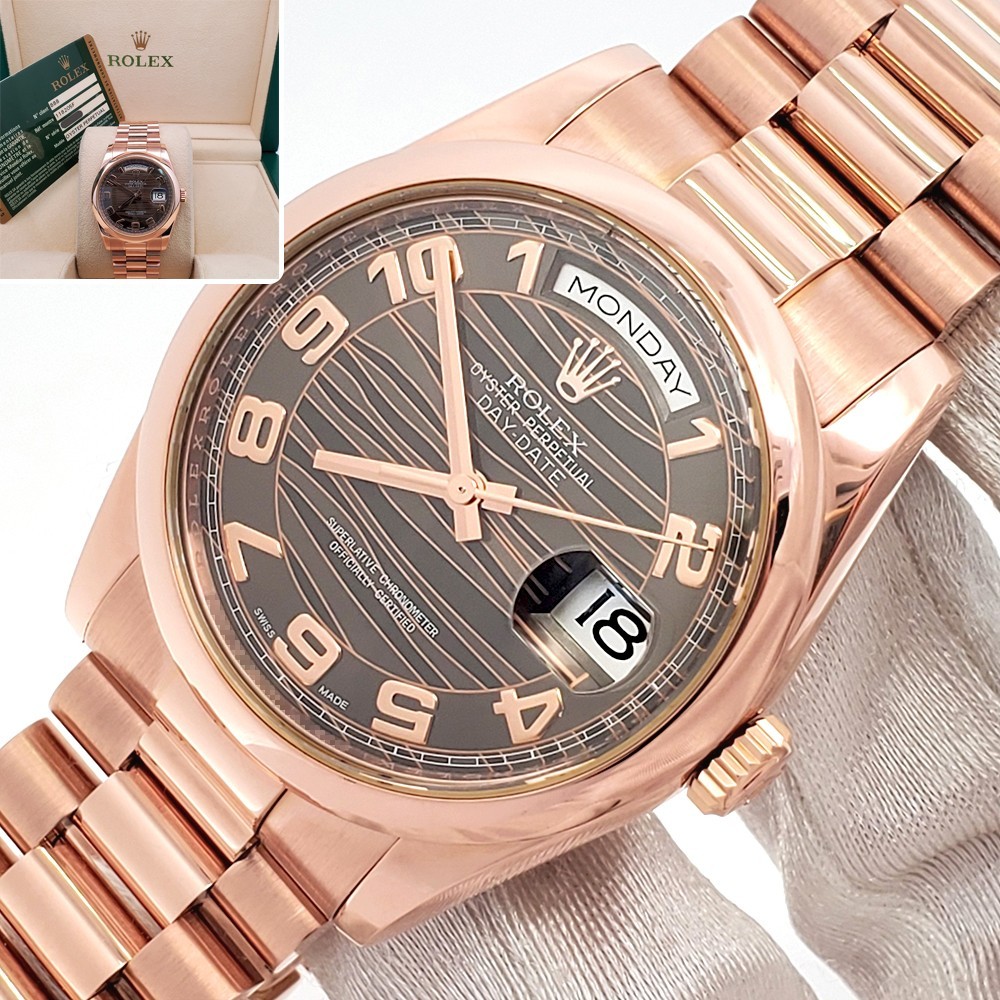 Rolex President Day-Date Chocolate Wave Arabic Rose Gold 36mm