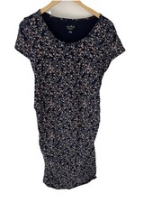 Blue Floral Short Sleeve Maternity Midi Dress