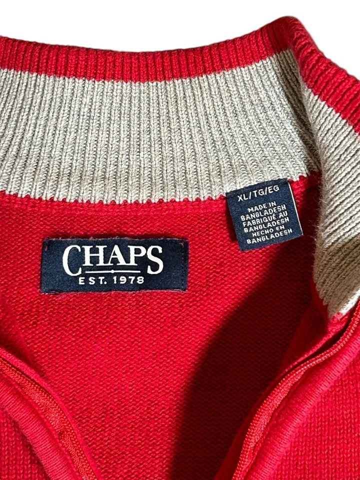 Chaps Men’s XL Red Fair Isle Reindeer 1/4 Zip Christmas Sweater Nordic Holiday - Image 3 of 4