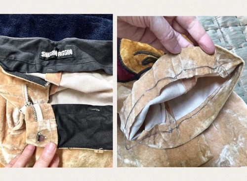 VTG 1970s SNIGGIN PIGGIN Glam Rock CRUSHED VELVET FLAME HEAD Appliqué Pants 32 - Picture 6 of 11