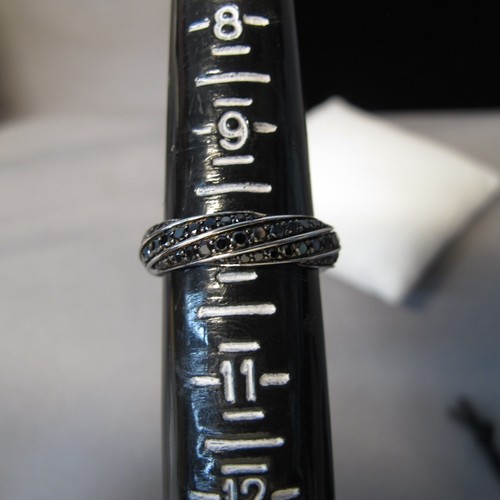 Anillo David Yurman Plata Esterlina Diamantes Negros 6mm Borde Cable Banda Talla 10 J100 - Imagen 7 de 8