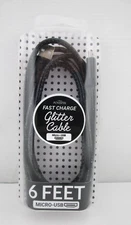 Glitter Micro-USB Cable BLACK SPARKLE Fast Charging  6 FEET - Brand NEW!
