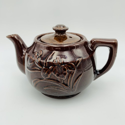 Hadson Teapot Iris Redware w Mismatched Lid Dark Brown Betty Vintage 3.5” - 第 1/12 張圖片