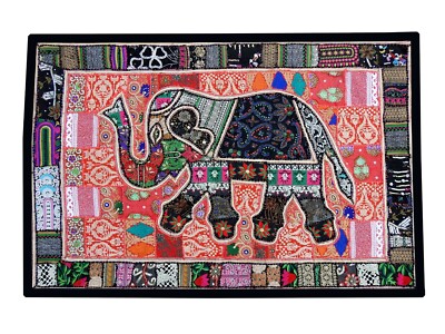 Elephant Wall Hanging Patchwork Tapestry Beaded Hand Embroidered Throw ...