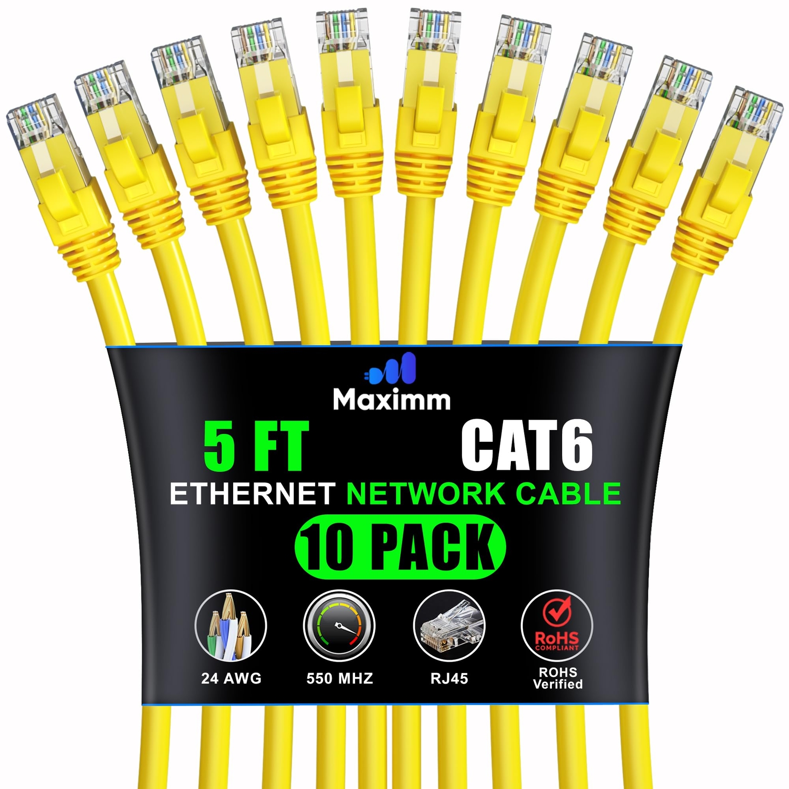 5-Pack Cat 6 Ethernet Cable 5ft High-Speed LAN Network Patch Cord-image