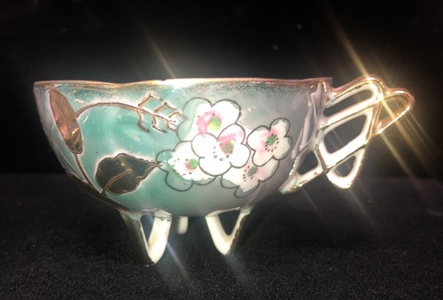 Nasco Del Coronado Cup Saucer 24Gold Gild Floral Reticulated Unique 3 Footed Vtg - Picture 9 of 24