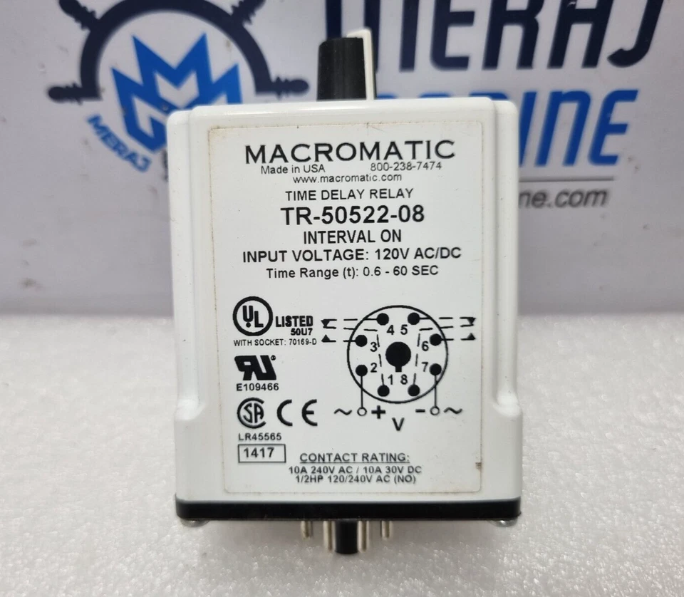 Macromatic TR-50522-08 Time Delay Relay Input Voltage 120V AC/DC Time Range 0.6- - Image 3 of 4
