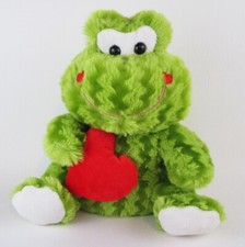 Goffa Frog Heart Plush Green Chevron Texture Stuffed Animal Sitting Smile 9 Inch
