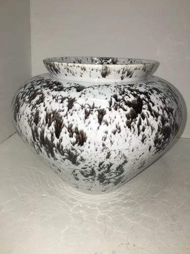 RARE Vintage Haeger Pottery Vase 1989 American Made White/black/grey marble