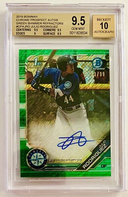 2019 Bowman Chrome Julio Rodriguez 1st Bowman Auto Green Shim #/99