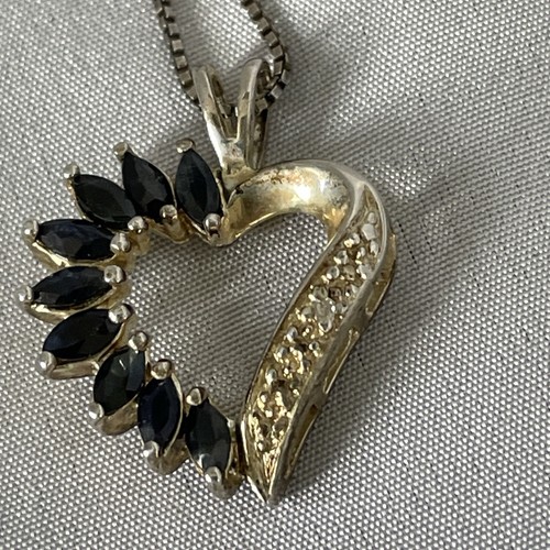 Sterling Silver Heart Pendant Necklace w/ Sapphire Blue Stones & 18” Italy Chain - Picture 11 of 16