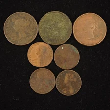 Lot of 7 1800's New Brunswick, Canada One Penny & Cent Tokens - Free Shipping US