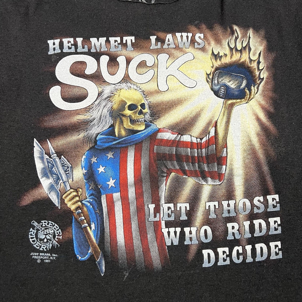 Vintage 80s 3D Emblem Helmet Laws Suck T Shirt Mens Large Just 