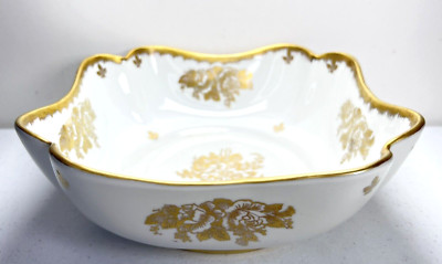 Revol France Porcelain Bowl Hand Painted Square Gold ANTIQUE Cabbage Roses 1789