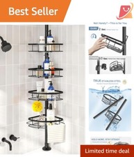 Corner Shower Caddy Stainless Steel 4-Tier Adjustable Tension Mount Bathroom ...