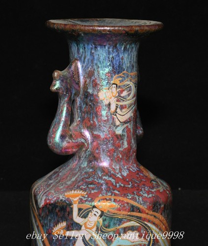 Alte Song Dynastie Jian Kiln Porzellan Schönheit Belle Muster Doppelohr Flasche Vase - Bild 5 von 13