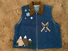 Rhythm Blue Denim Zip Vest Ski Theme XL