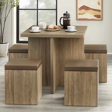 Small Dining Kitchen Table And Chairs Set For 4 With Seat Cushions And Storage