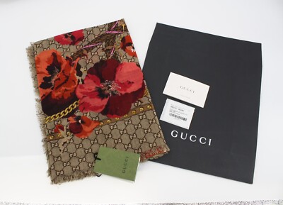 Nwt GUCCI GUCCISSIMA light wool floral SHAWL big panshie DK PURPLE/BEIGE  GG AUT
