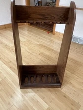 Custom Heavy Duty Wooden w Natural Wood base Gun Rifle Display Rack, 6 guns Oak
