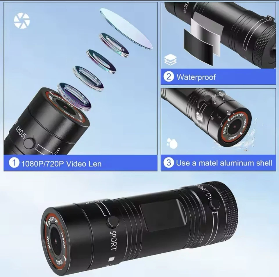 Mini Sport DV Action Sports caméra lampe de poche casque Full HD  - Photo 3/4