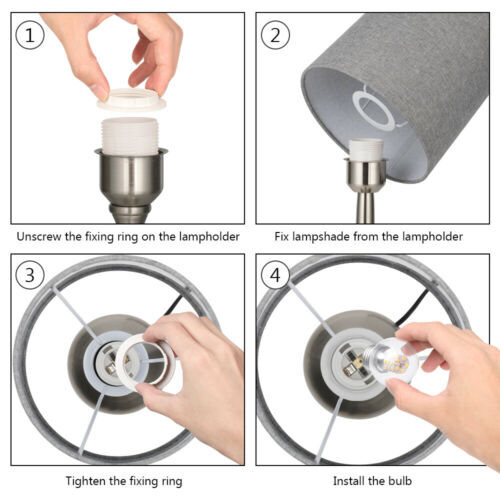 Set of 2 Modern Bedside Table Lamps with Gray Fabric Shade for Bedroom, Office