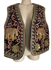CAROL HORN WORK SHOP SEQUINED EMBROIDERED ELEPHANT VEST WOMENS VINTAGE MEDIUM