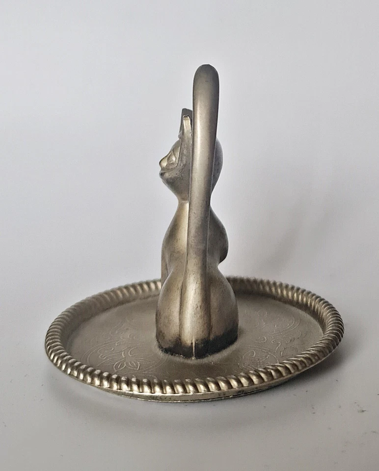 DE COLECCIÓN AUTÉNTICO SOPORTE DE ANILLO SEBA SIAMÉS GATITO GATO BANDEJA PLACA DE PLATA PELTRE Foto 4 de 4