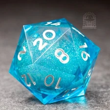 Sage's Spirits Ice- 33mm Liquid-Core D20 Sharp Edge Resin Dice | DnD TTRPG