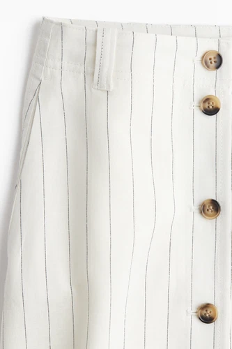 Linen-Blend Skirt H&M front buttons Cream with stripes NWTS SIZE 10 SOLD OUT