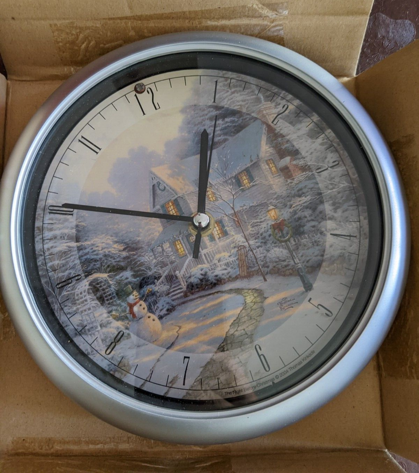 2004 Thomas Kinkade Night Before Christmas Carol Clock 12 Songs Painter