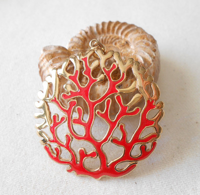 coralcoralページ 925 Sterling Silver GF Red Enamel Coral Pendant 124207 | eBay