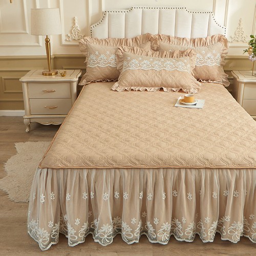Korean Lace Cotton Bed Skirt Quilted Bedspread Queen King Size Bed Cover 3 PCS - Picture 35 of 88