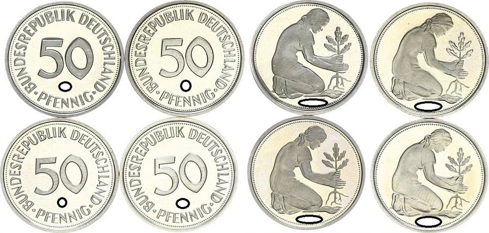 50 Pfennig 1986 D,F,G,J 4 Münzen komplett PP 56745 - Bild 1 von 1