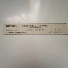 Kurth's Sheet Metal & Heating Eau Claire WI c1958 Chippewa County WI Ad TAJ6-H10