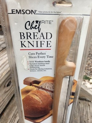Emson Chef Rite Bread Knife Serrated Edge Wood Tone Cut Perfect Slices Everytime