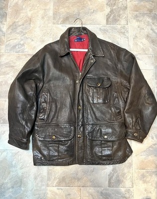 Nautica Men's Vintage 90s Leather Field Jacket Size 42 Distressed Brown