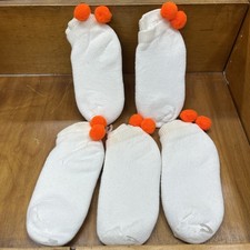 New Vintage 5 pair Lot Low Cut POM POM BALL Ankle SOCKS orange white
