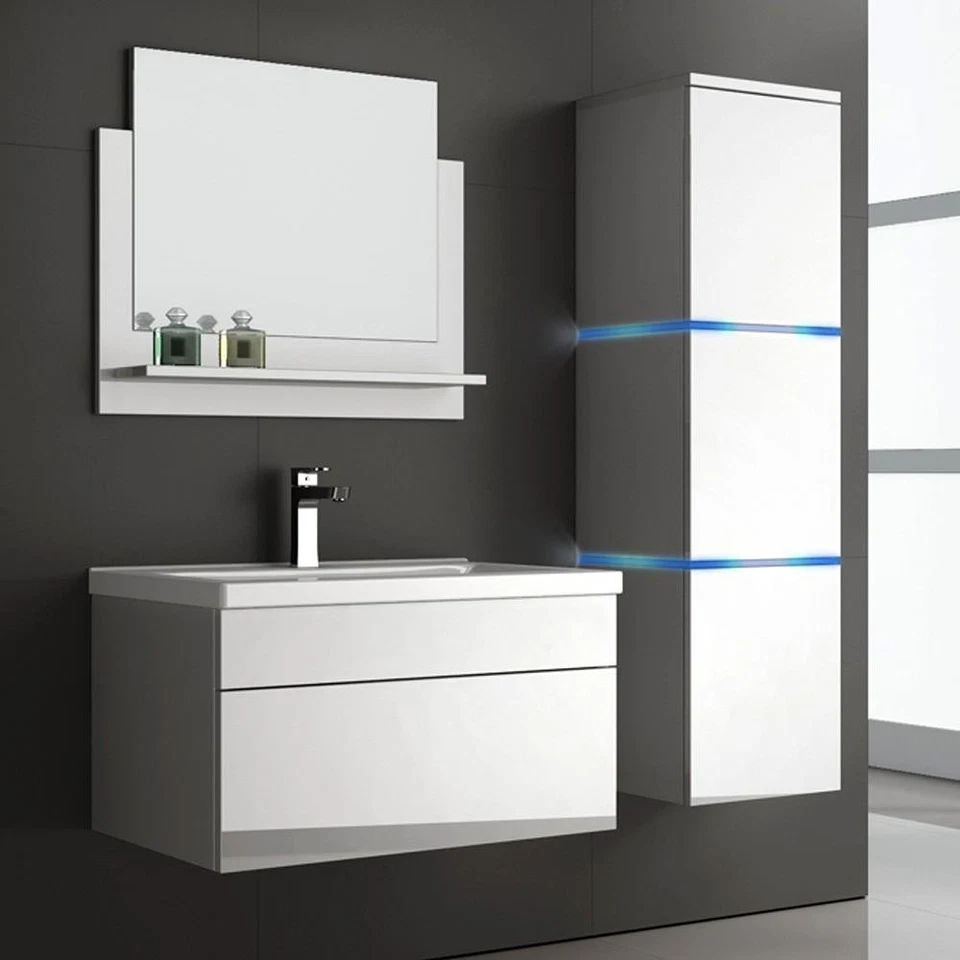 Deluxe Badmöbel-Set WHABAD/SET-WANG-WH  L weiß Waschbecken Unterschrank Spiegel - Bild 1 von 4