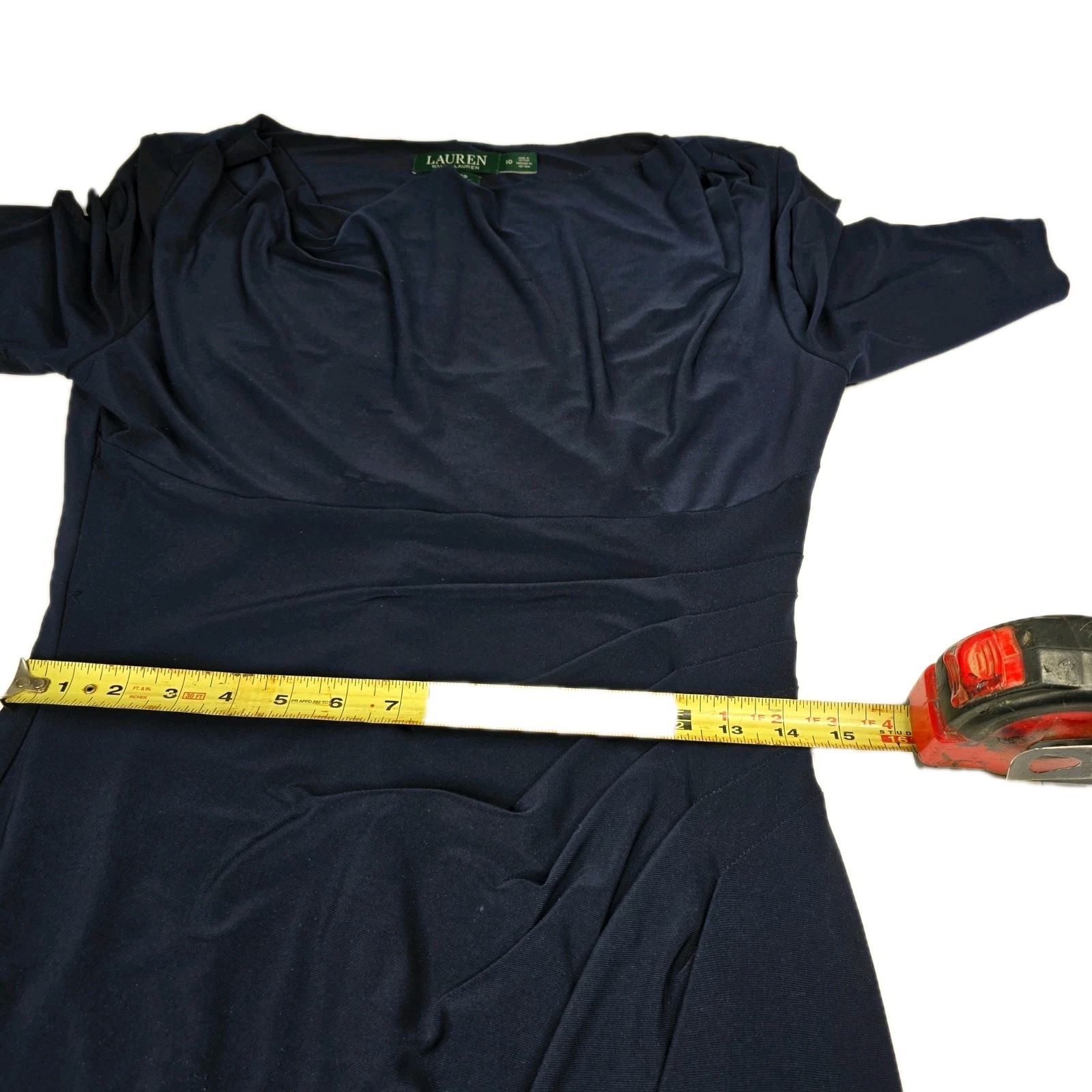 Lauren Ralph Lauren Women's Navy Blue Ruched Sheath Cocktail Dress Size 10 thumbnail 3