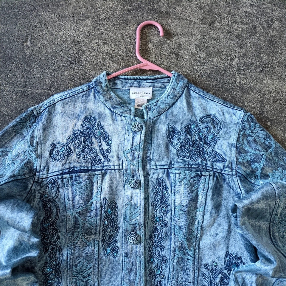 Chaqueta Blazer Bellissima Vintage Mujer L Azul Floral Rayón Bordado Abrigo Foto 2 de 4